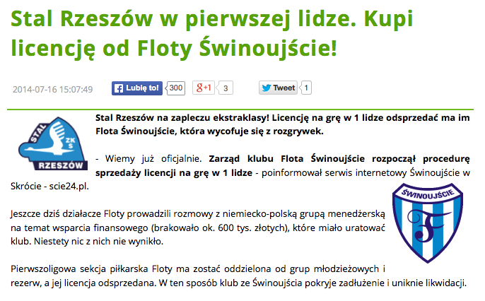 Stal Rzeszów w pierwszej lidze za Flotę Świnoujście